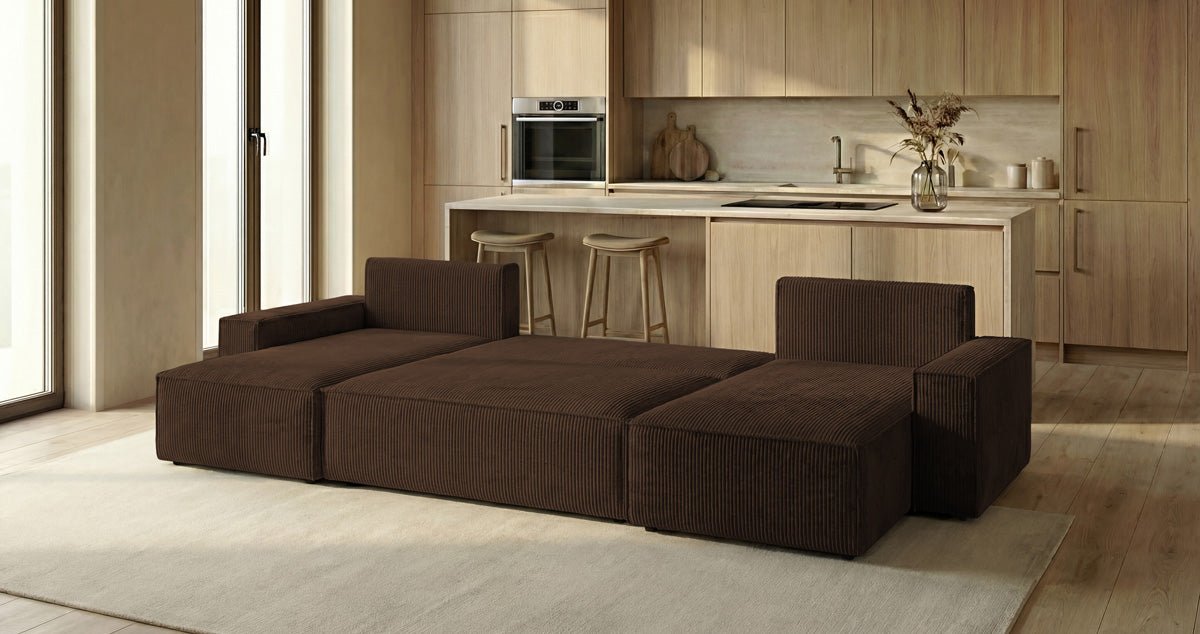 Canapé design Lunaro U Mini avec fonction lit et espace de rangement en Côtelé