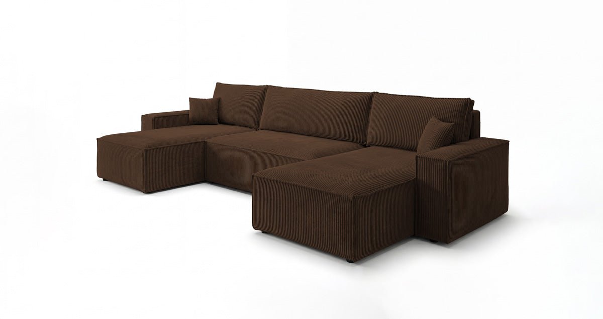 Canapé design Lunaro U Mini avec fonction lit et espace de rangement en Côtelé
