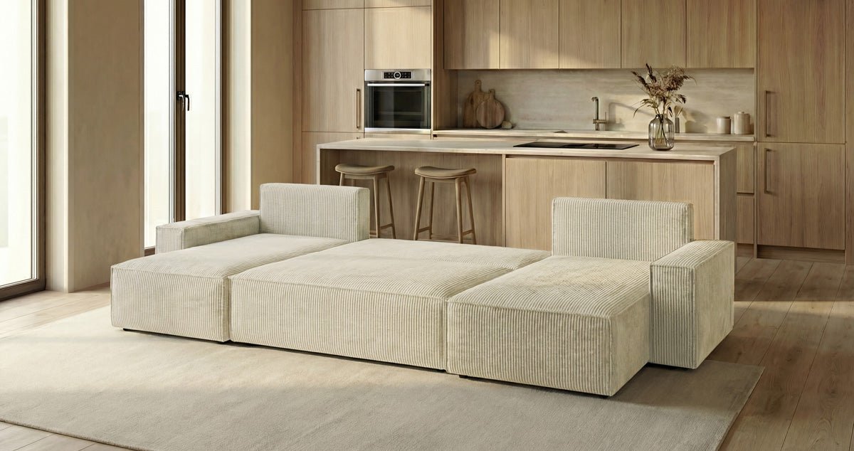 Canapé design Lunaro U Mini avec fonction lit et espace de rangement en Côtelé
