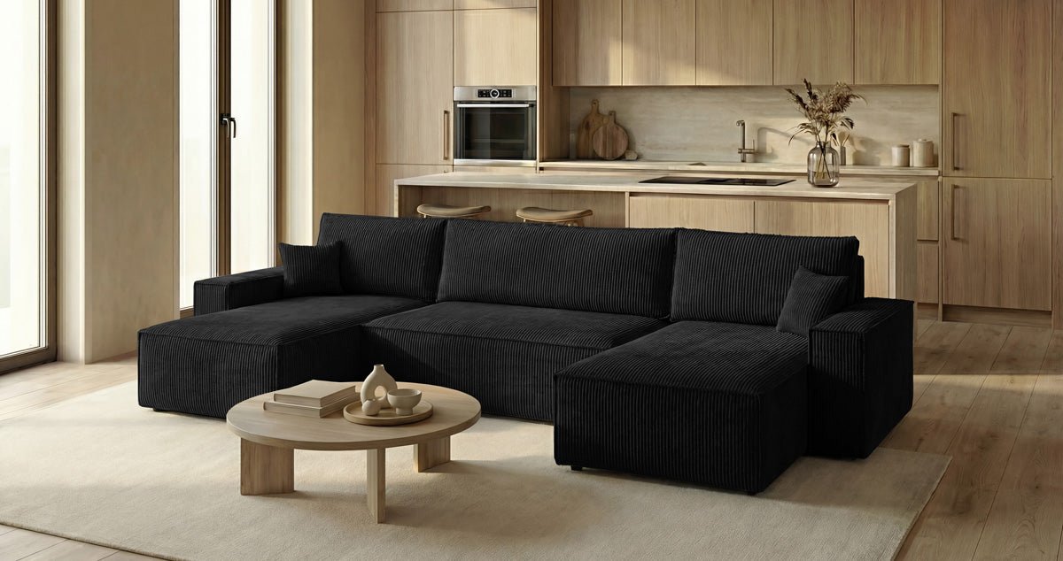 Canapé design Lunaro U Mini avec fonction lit et espace de rangement en Côtelé