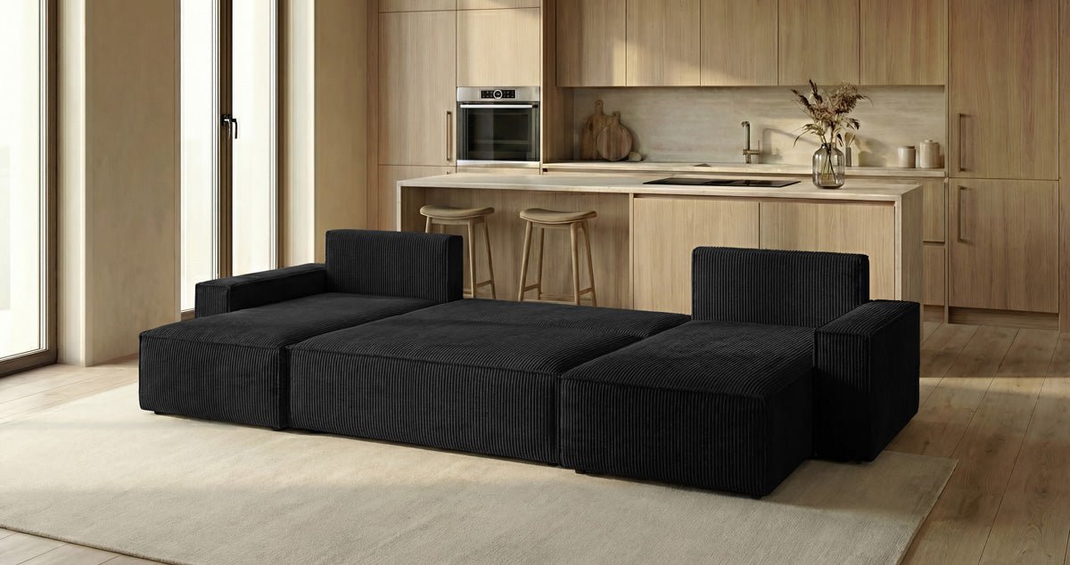 Canapé design Lunaro U Mini avec fonction lit et espace de rangement en Côtelé