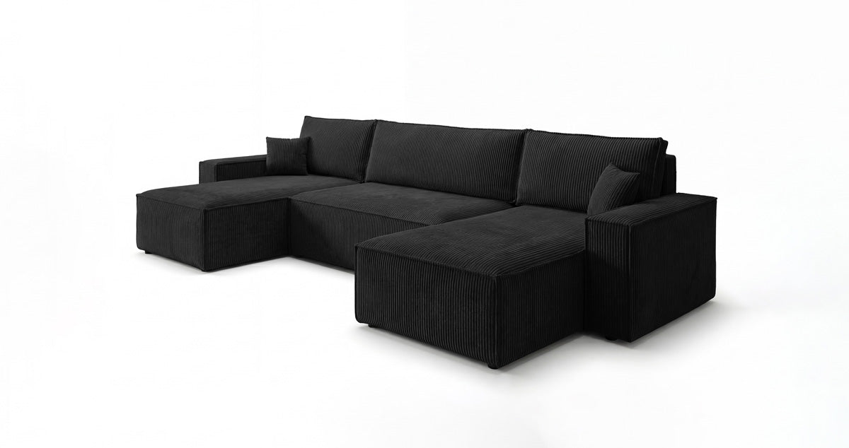 Canapé design Lunaro U Mini avec fonction lit et espace de rangement en Côtelé