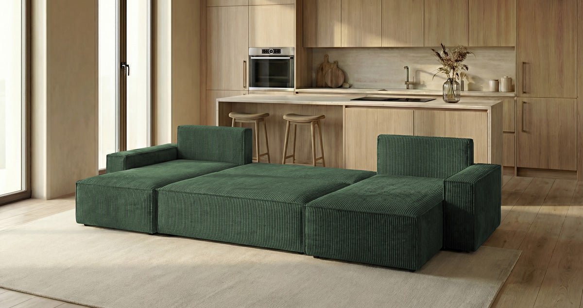 Canapé design Lunaro U Mini avec fonction lit et espace de rangement en Côtelé
