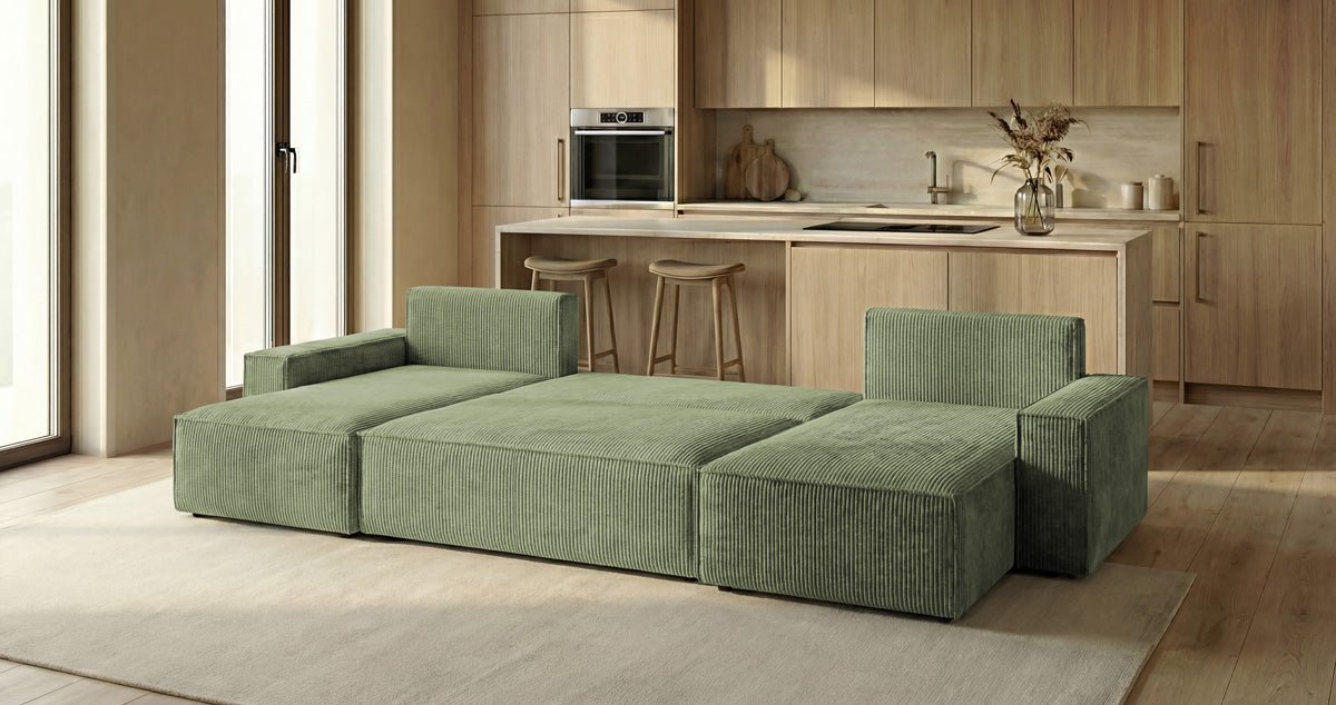 Canapé design Lunaro U Mini avec fonction lit et espace de rangement en Côtelé