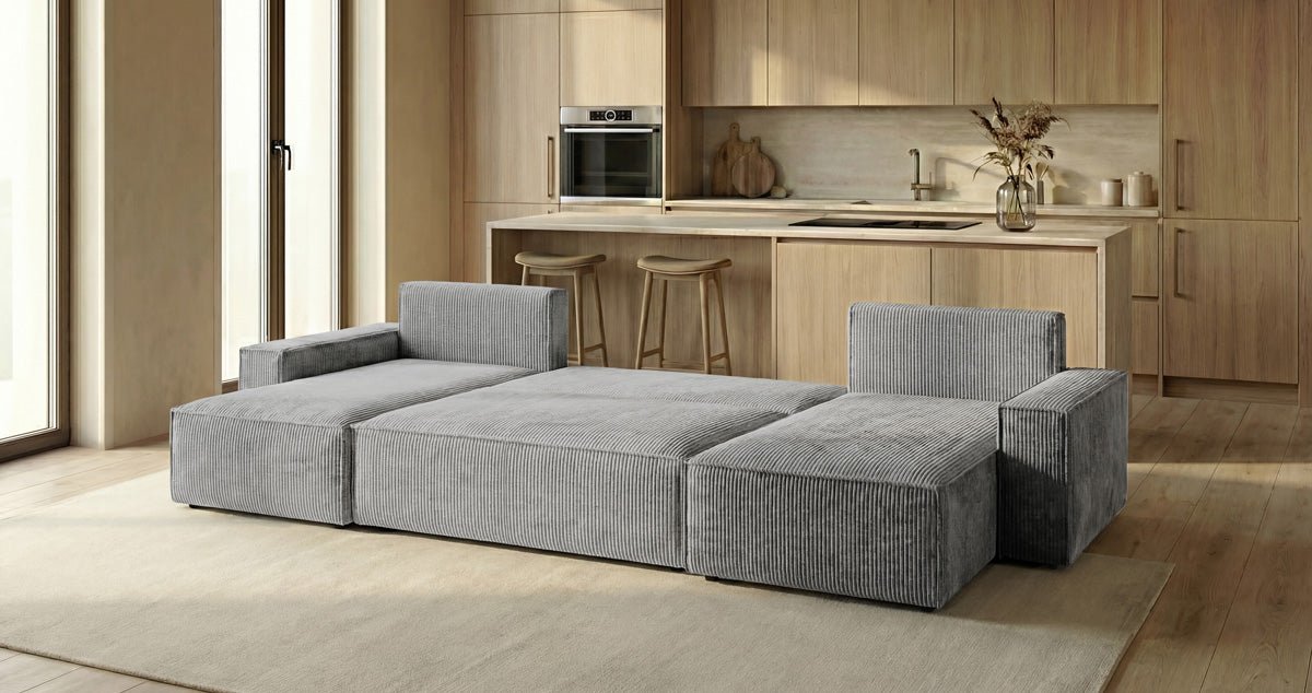 Canapé design Lunaro U Mini avec fonction lit et espace de rangement en Côtelé