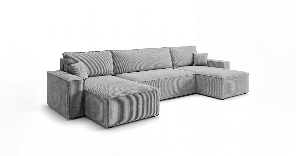 Canapé design Lunaro U Mini avec fonction lit et espace de rangement en Côtelé