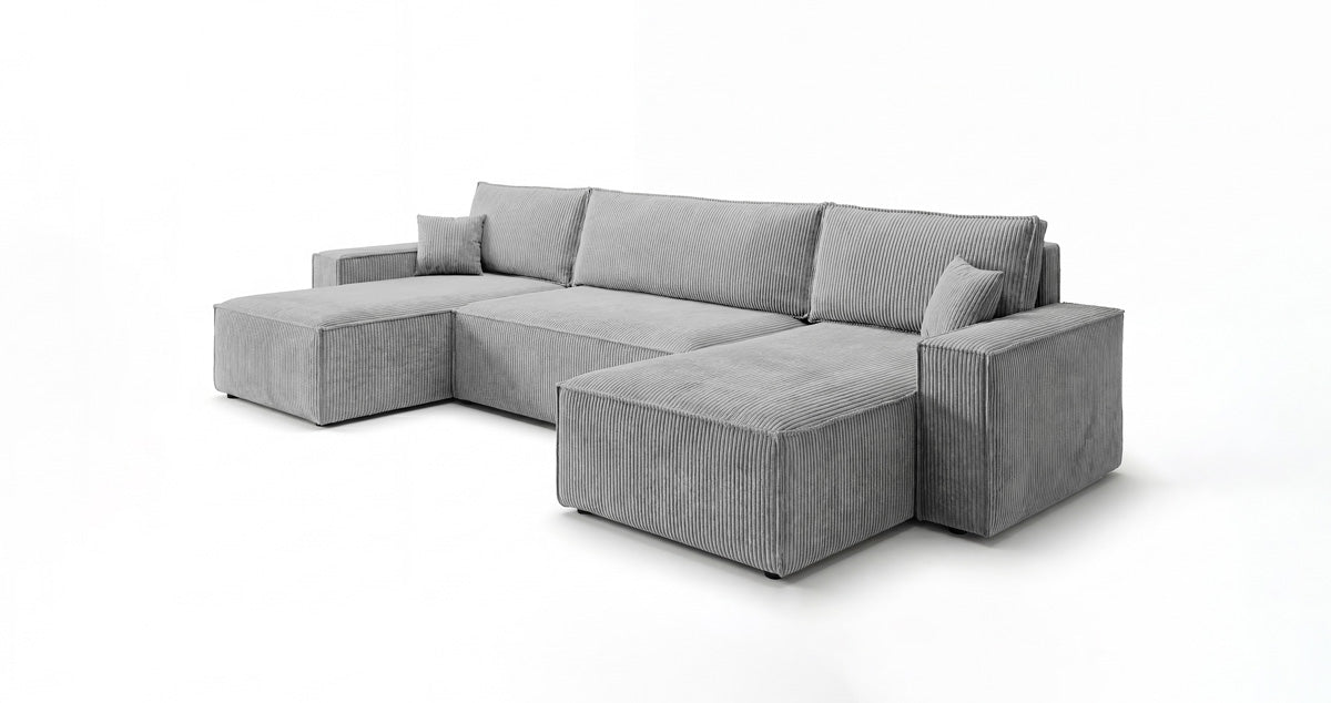 Canapé design Lunaro U Mini avec fonction lit et espace de rangement en Côtelé