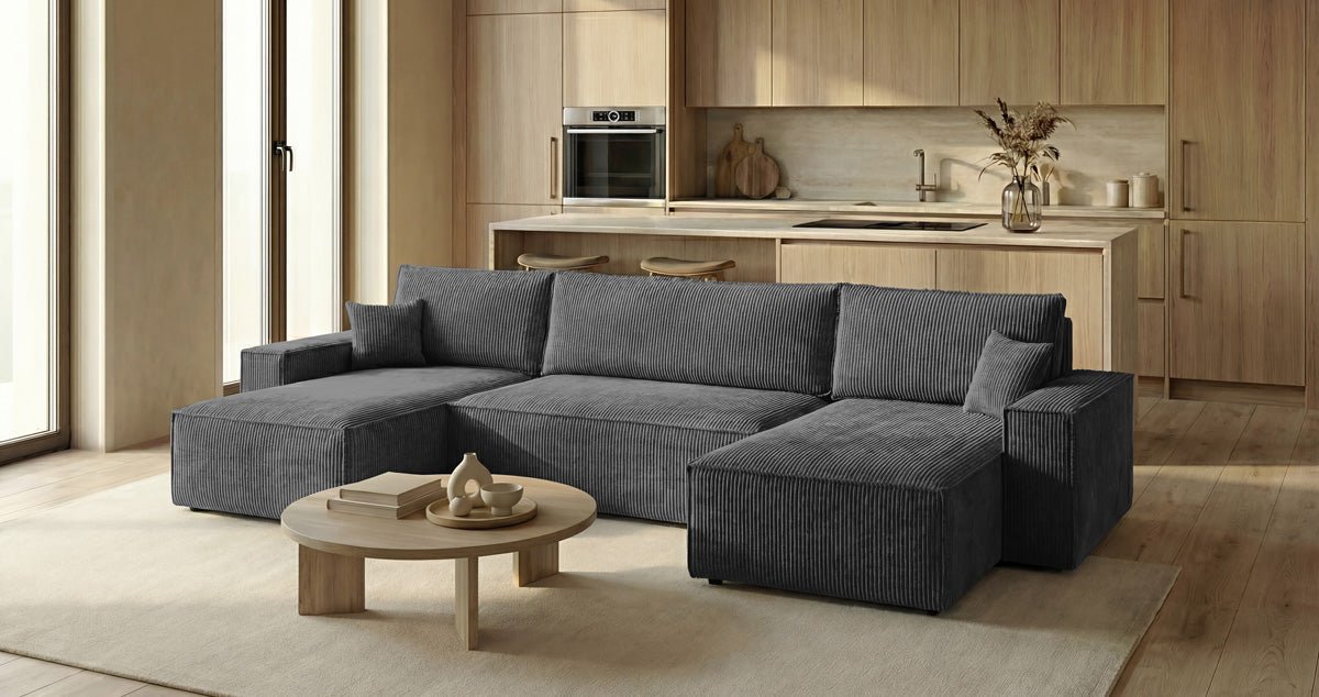 Canapé design Lunaro U Mini avec fonction lit et espace de rangement en Côtelé