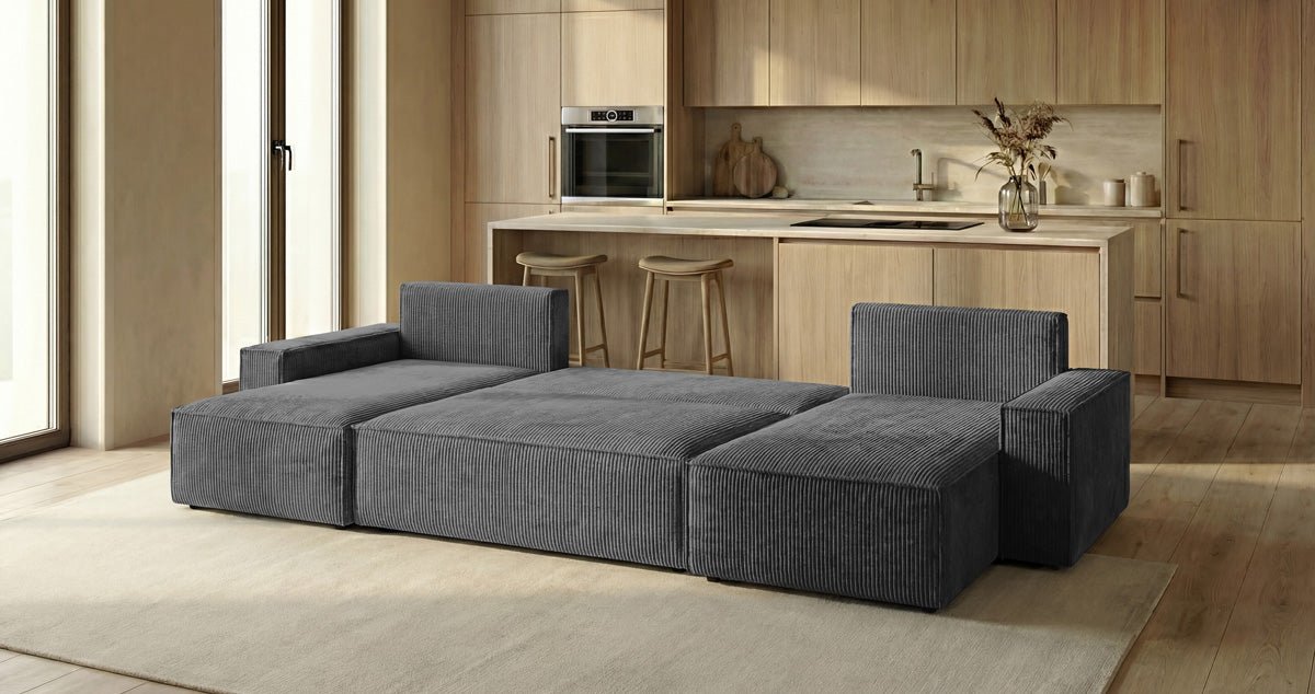 Canapé design Lunaro U Mini avec fonction lit et espace de rangement en Côtelé