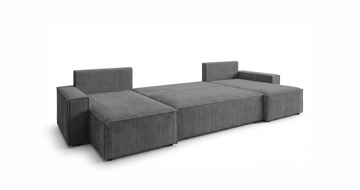 Canapé design Lunaro U Mini avec fonction lit et espace de rangement en Côtelé