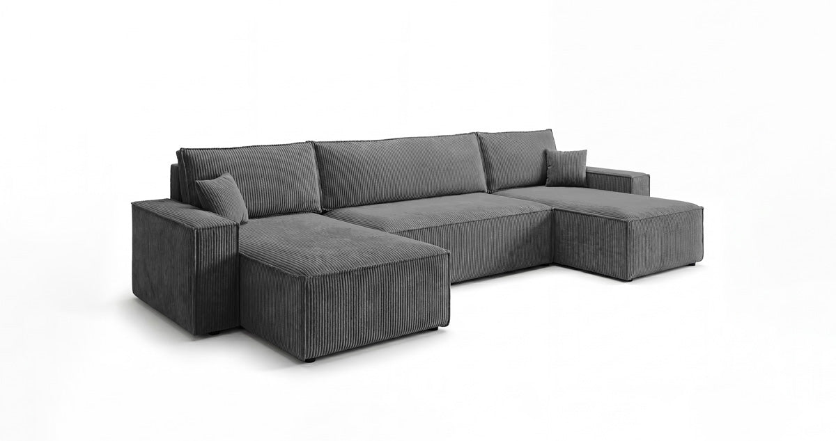 Canapé design Lunaro U Mini avec fonction lit et espace de rangement en Côtelé