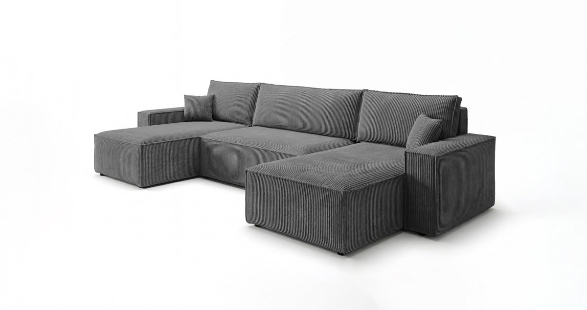 Canapé design Lunaro U Mini avec fonction lit et espace de rangement en Côtelé