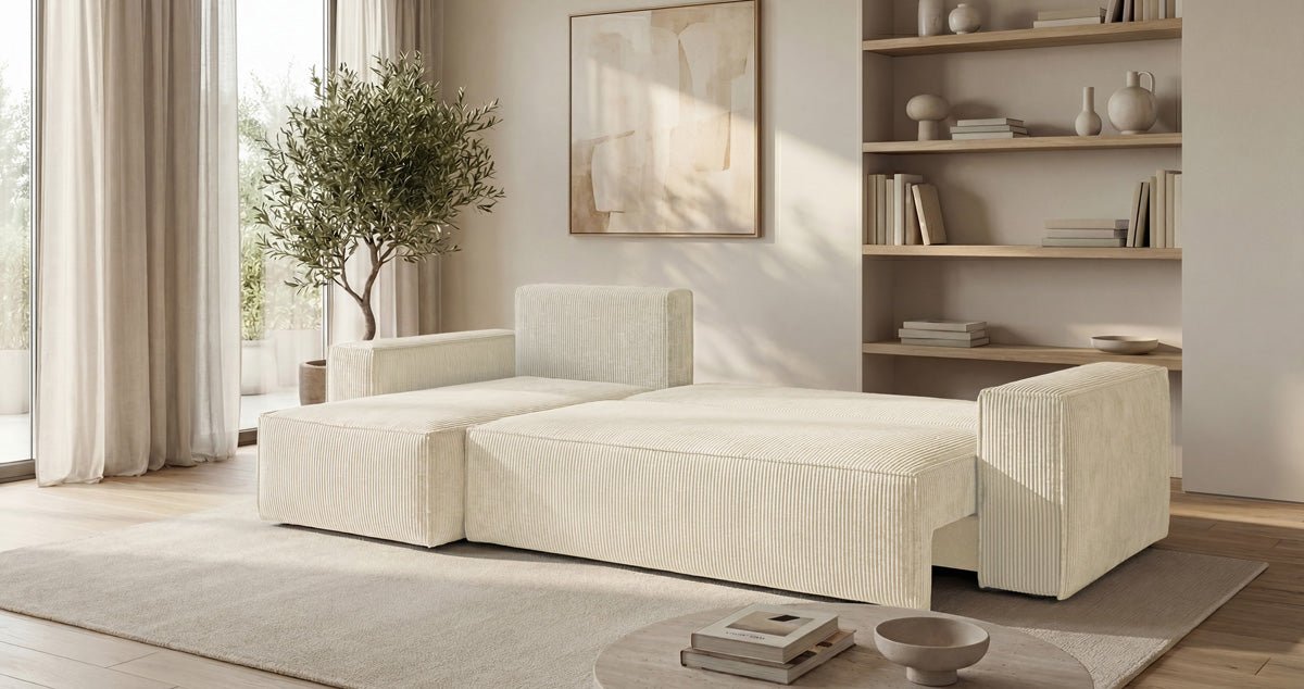 Canapé design Lunaro Mini avec fonction de couchage et fonction pliante en Côtelé