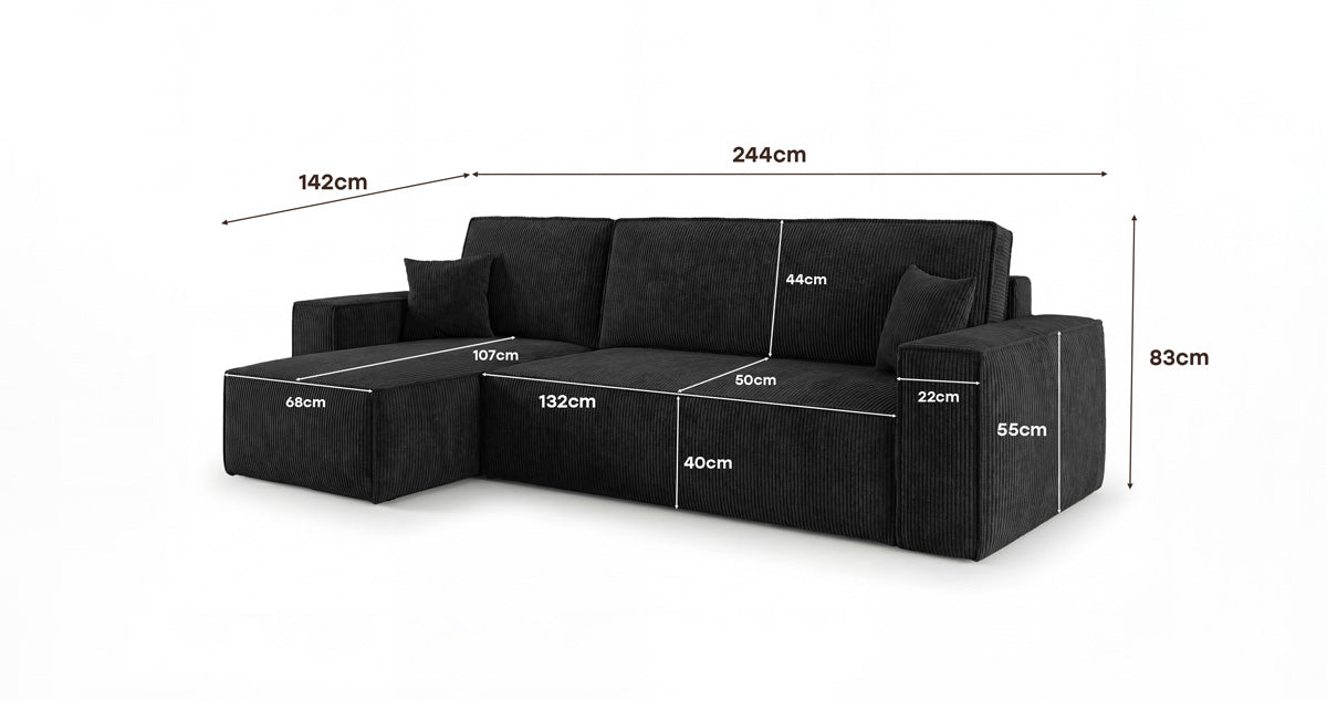 Canapé design Lunaro Mini avec fonction de couchage et fonction pliante en Côtelé