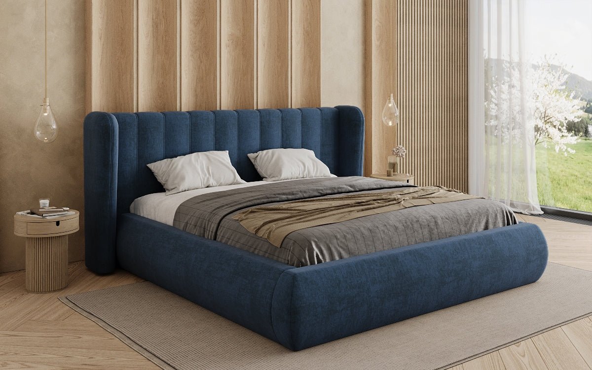 Lit rembourré design Valentina en velours avec rangement