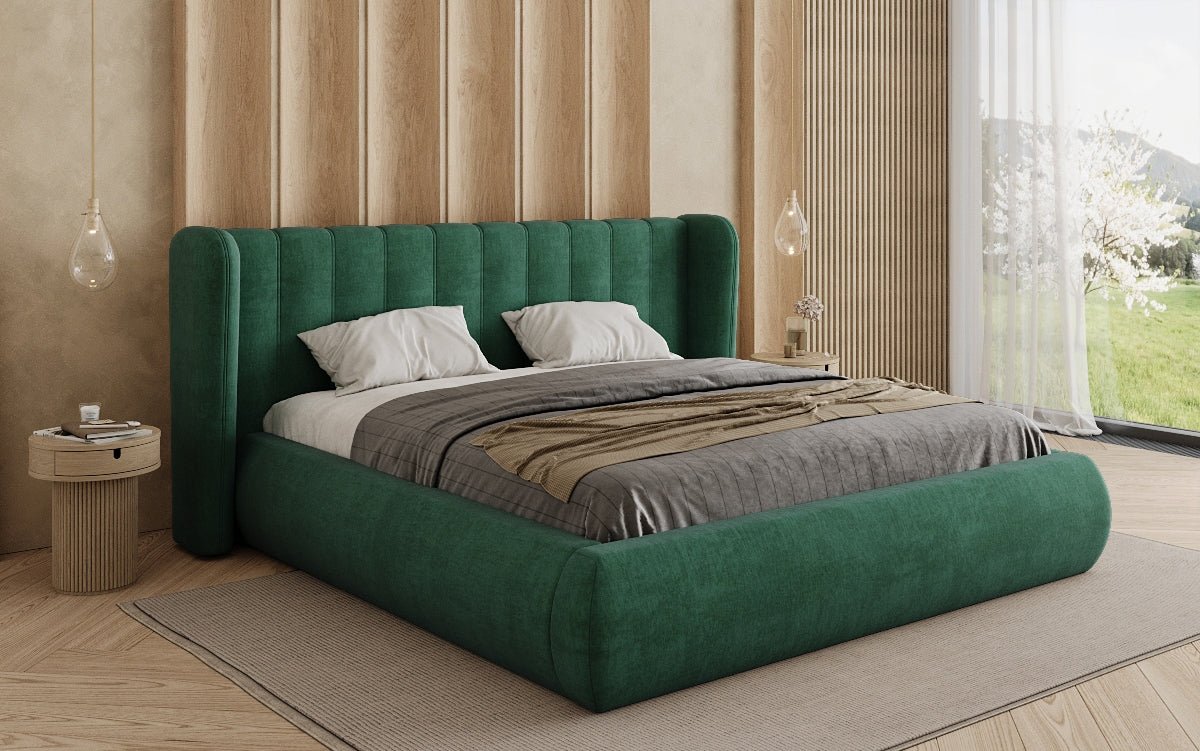 Lit rembourré design Valentina en velours avec rangement