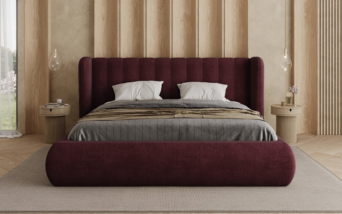 Lit rembourré design Valentina en velours avec rangement