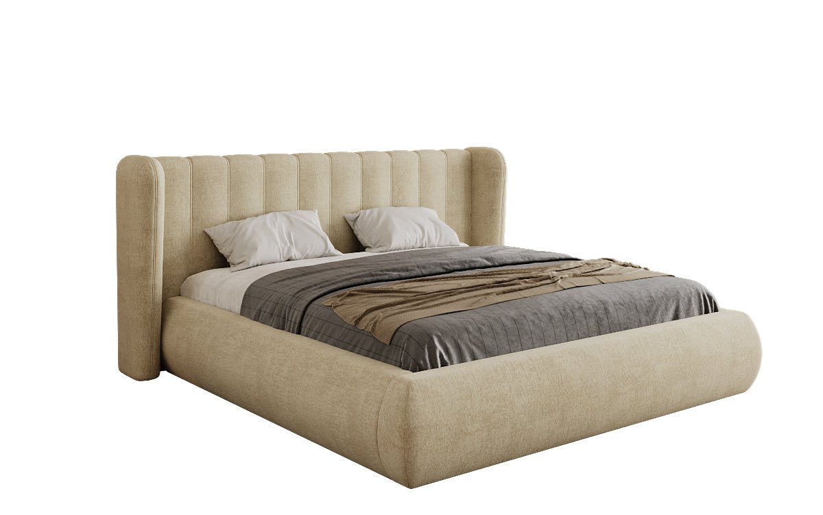 Lit rembourré design Valentina en velours avec rangement