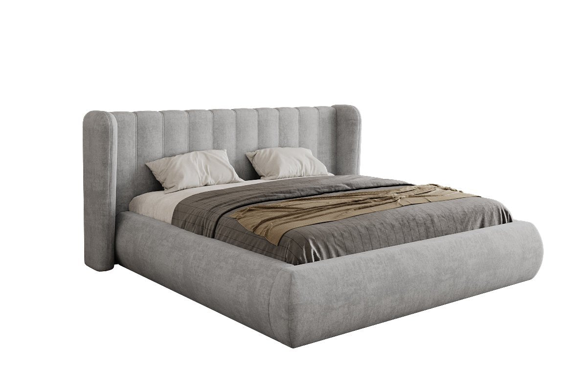 Lit rembourré design Valentina en velours avec rangement