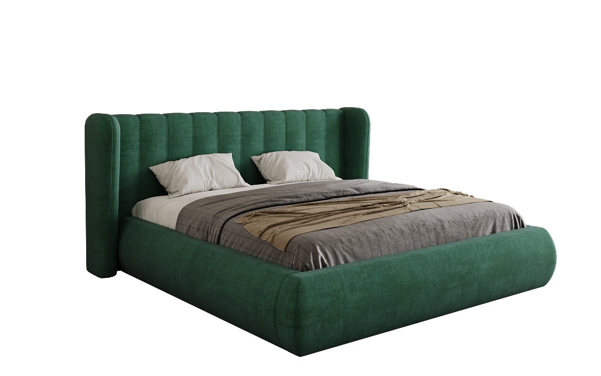 Lit rembourré design Valentina en velours avec rangement