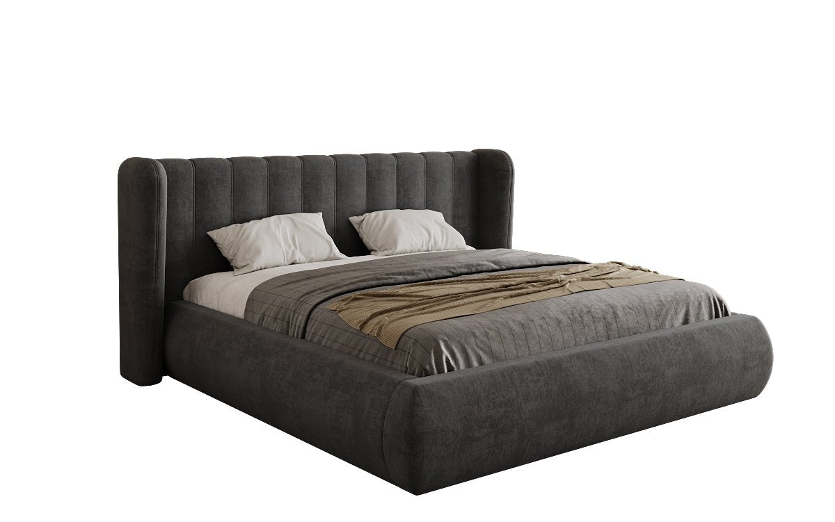 Lit rembourré design Valentina en velours avec rangement