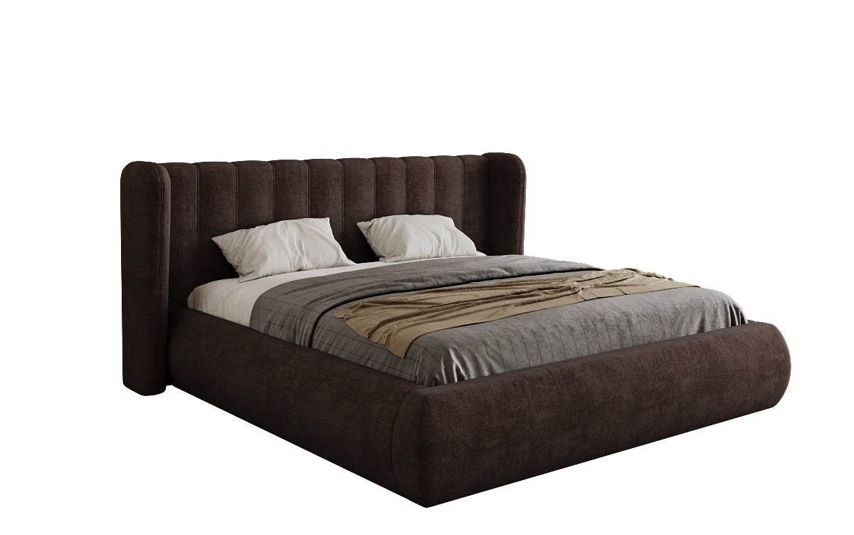 Lit rembourré design Valentina en velours avec rangement