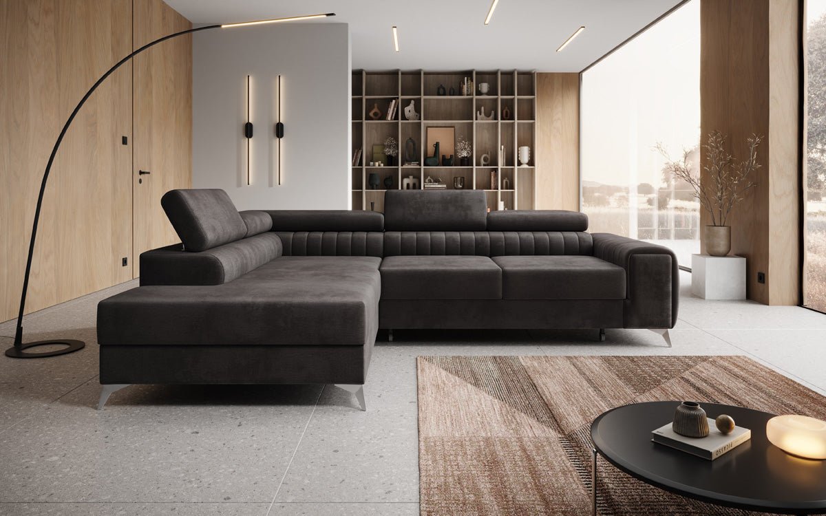 Canapé design Aurea L avec fonction lit et rabattable en velours
