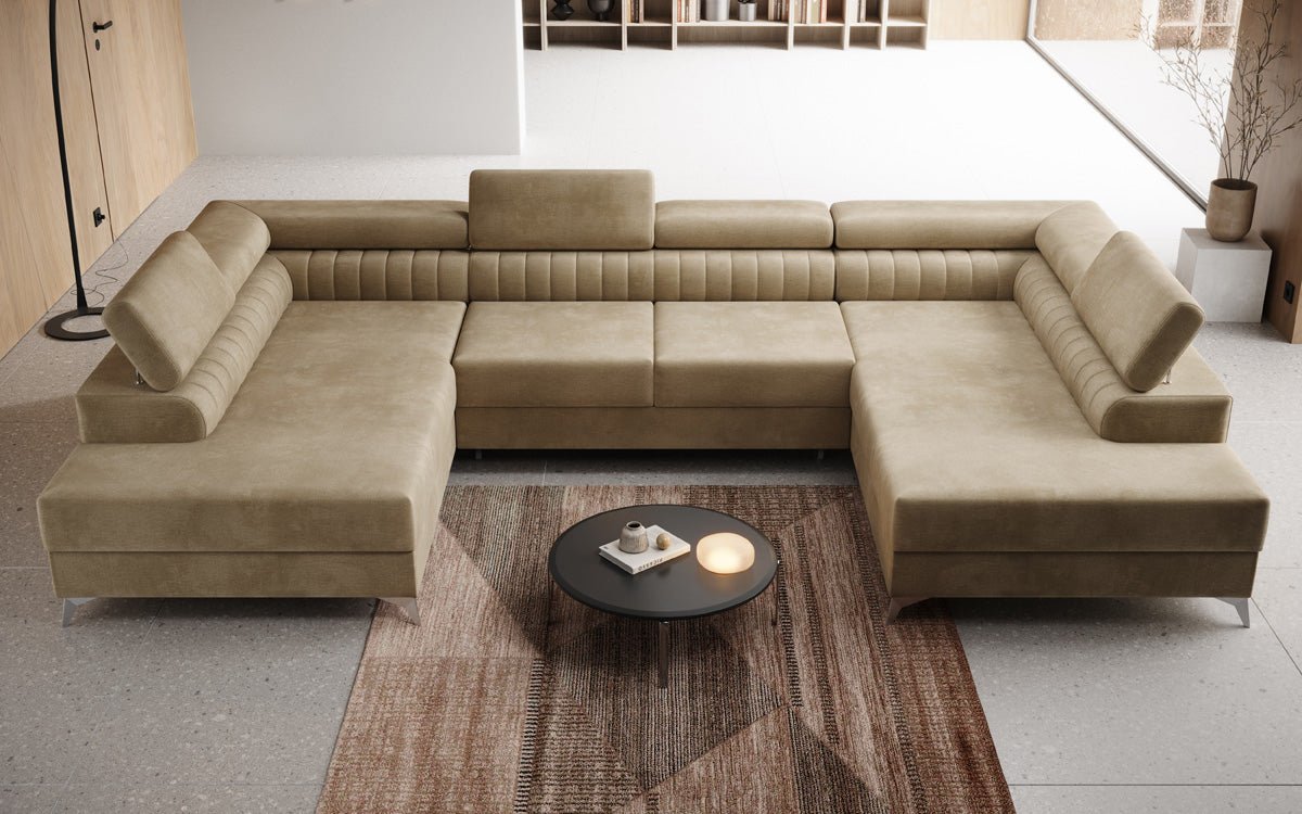 Canapé design Aurea U avec fonction lit et rabattable en velours