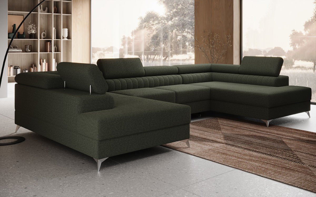 Canapé design Aurea U avec fonction lit et rabattable en Bouclé