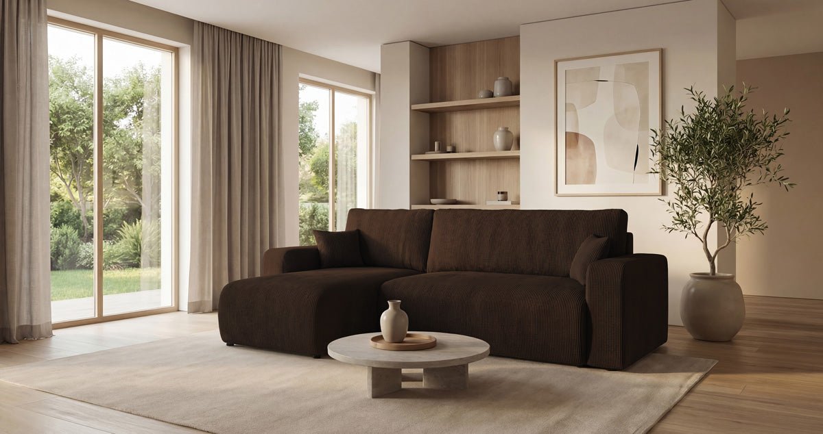 Canapé design Calva avec fonction couchage et pliage en Côtelé