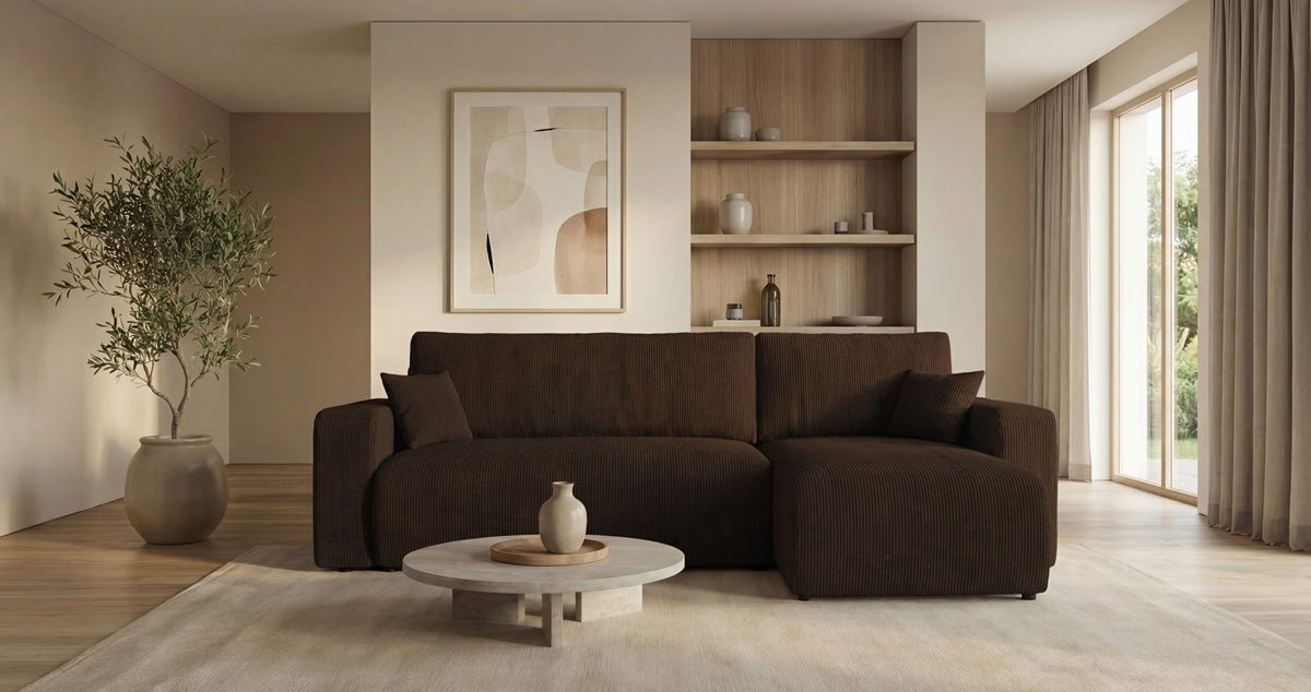 Canapé design Calva avec fonction couchage et pliage en Côtelé