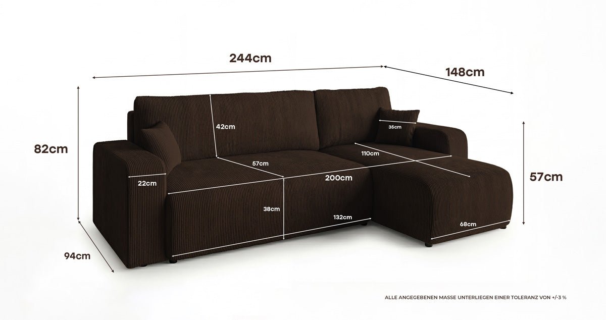 Canapé design Calva avec fonction couchage et pliage en Côtelé