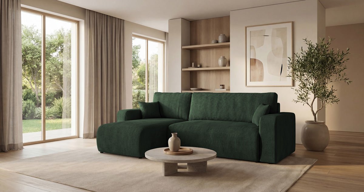 Canapé design Calva avec fonction couchage et pliage en Côtelé
