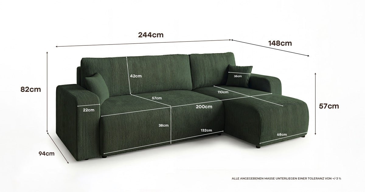Canapé design Calva avec fonction couchage et pliage en Côtelé