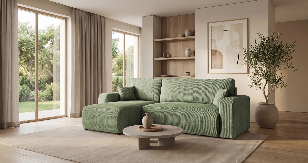 Canapé design Calva avec fonction couchage et pliage en Côtelé