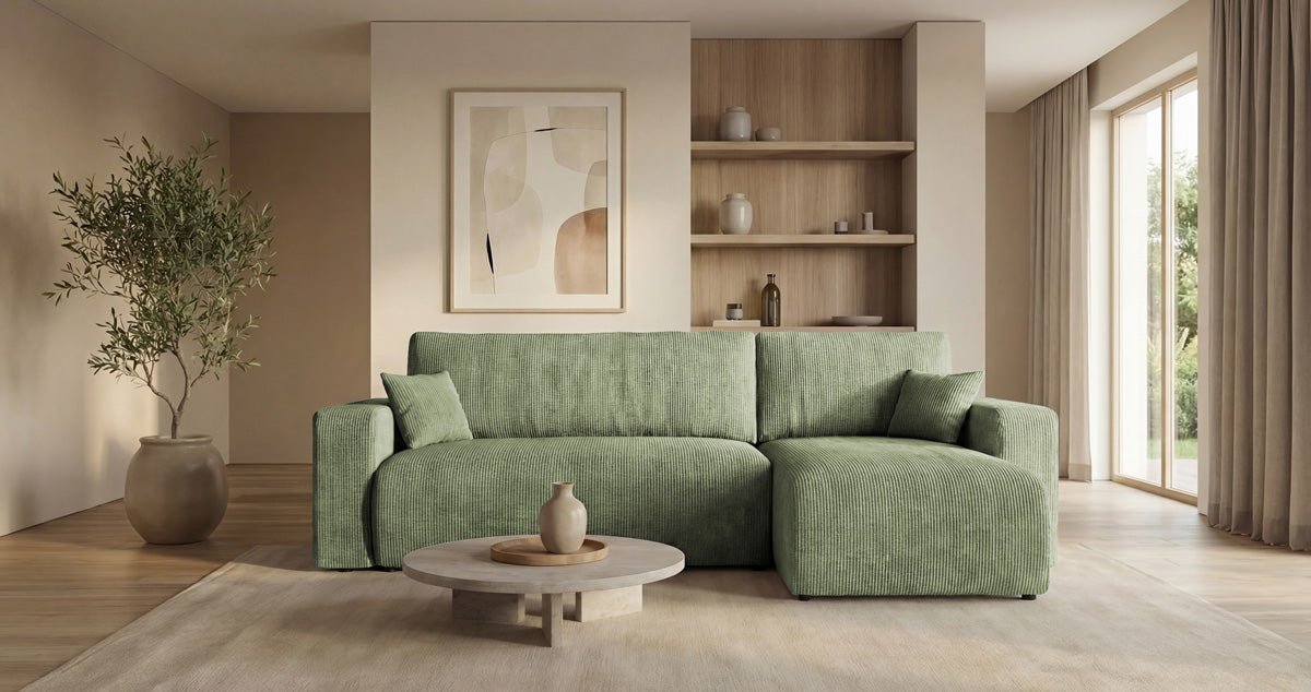 Canapé design Calva avec fonction couchage et pliage en Côtelé