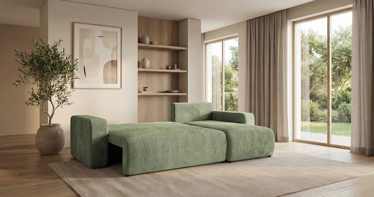 Canapé design Calva avec fonction couchage et pliage en Côtelé