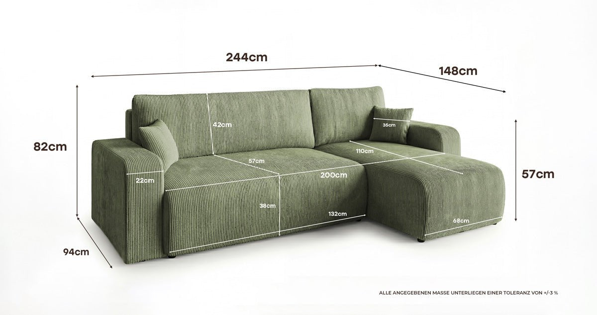 Canapé design Calva avec fonction couchage et pliage en Côtelé