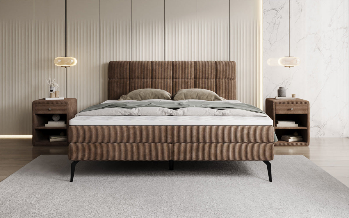 Lit boxspring Vera en Côtelé avec pieds hauts