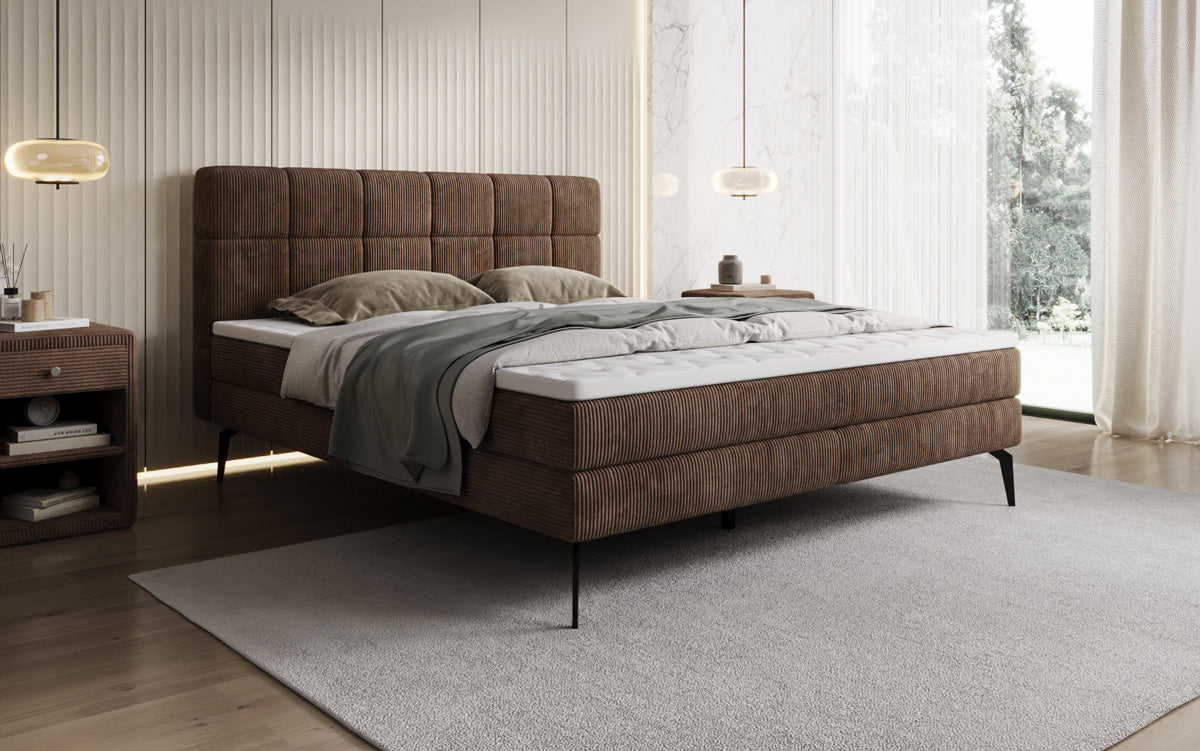 Lit boxspring Vera en Côtelé avec pieds hauts