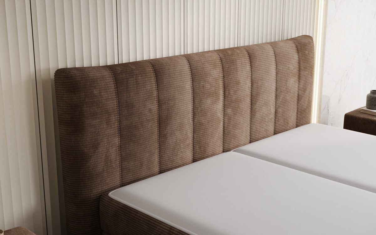 Lit boxspring Ines en Côtelé avec rangement