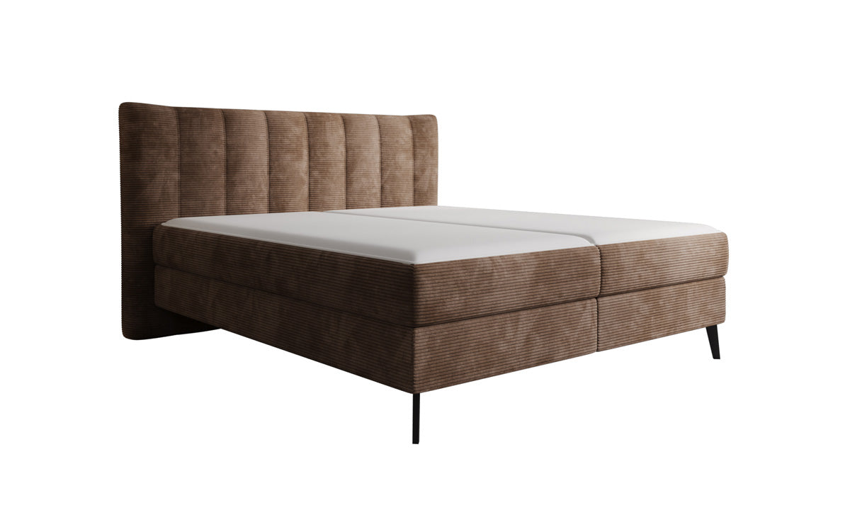Lit boxspring Ines en Côtelé avec rangement