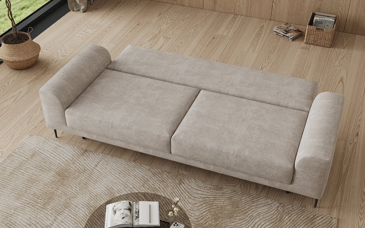 Canapé design 3 places Bloom en Côtelé avec fonction couchage et espace de rangement