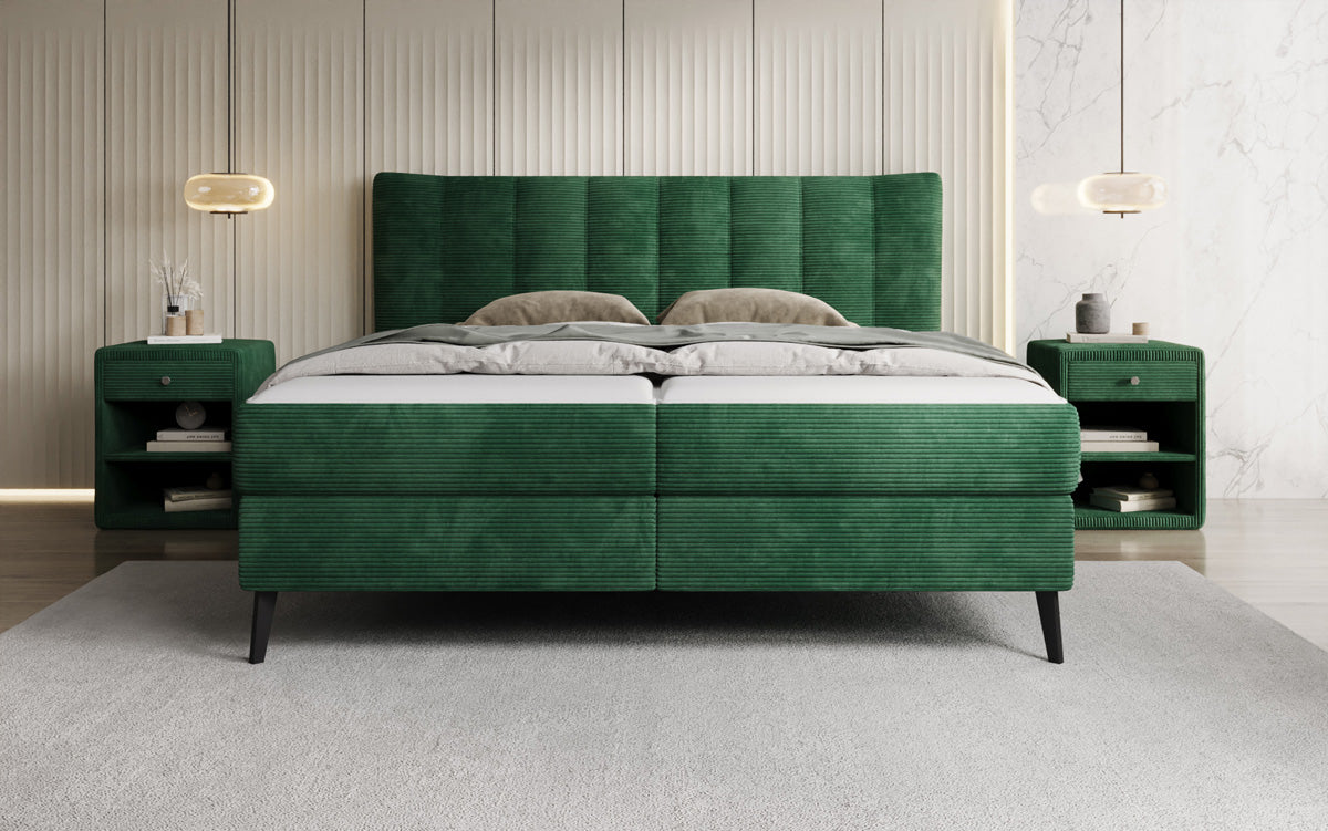 Lit boxspring Ines en Côtelé avec rangement