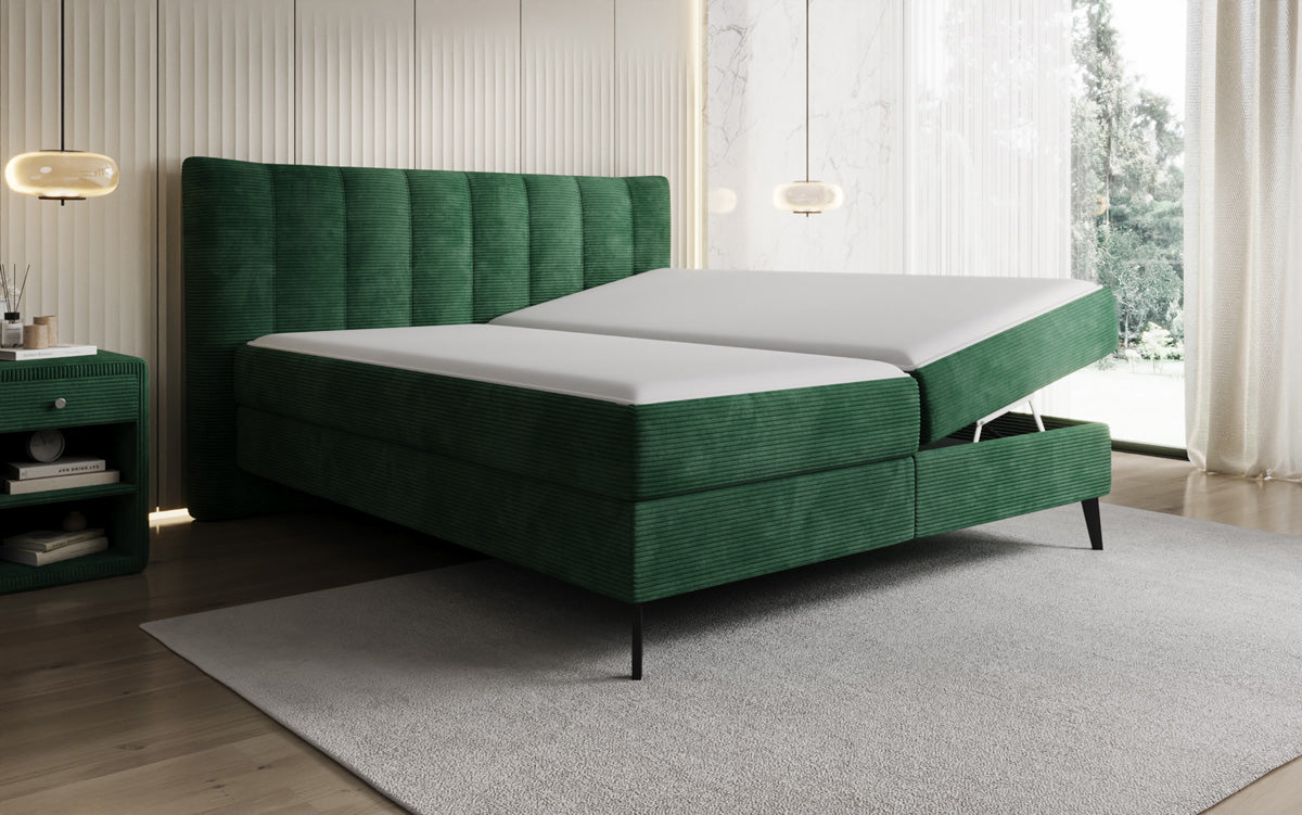 Lit boxspring Ines en Côtelé avec rangement