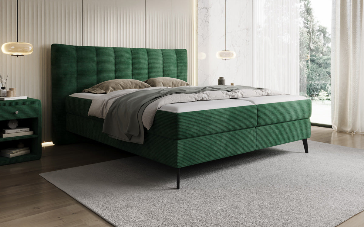 Lit boxspring Ines en Côtelé avec rangement