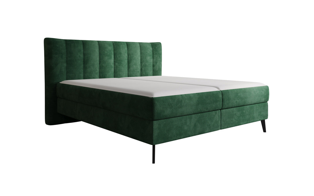 Lit boxspring Ines en Côtelé avec rangement