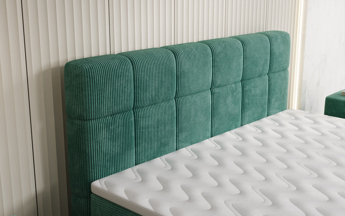 Lit boxspring Vera en Côtelé avec pieds hauts