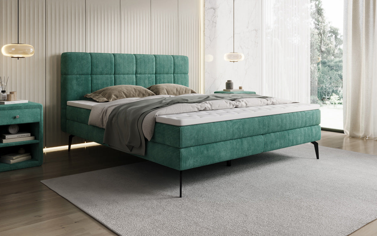 Lit boxspring Vera en Côtelé avec pieds hauts