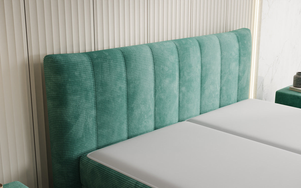 Lit boxspring Ines en Côtelé avec rangement